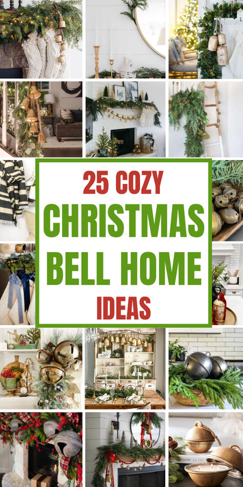 Add a classic holiday charm to your space with Christmas Bell Home Decor Ideas! 🔔✨ Hang beautiful clusters of brass or silver bells on your front door, in entryways, or from festive garlands for a timeless touch. Incorporate bells in wreaths, mantel decorations, or even as part of your Christmas tree ornaments to bring a soft, jingle sound and vintage appeal. Try tying bells with ribbons and hanging them in windows or above tables for an elegant, festive look. Bells Decorations Hanging, Large Jingle Bells Christmas Decor, Christmas Tree With Bells, Large Christmas Bells, Bells Christmas Decor, Christmas Bell Ornaments, Bell Garland, Bell Decorations, Kitchen Island Decor