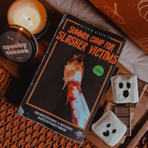 Reading Horror Books Aesthetic, Summerween Books, Horror Book Aesthetic, Summer Camp Horror, Halloween Bookstagram, Horror Books Aesthetic, Slasher Summer Aesthetic, Cozy Horror, Summer Slasher