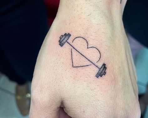 Gym Related Tattoos, Barbell Tattoo Ideas For Women, Gym Tattoos Women, Barbell Tattoo, Gym Tattoo Ideas, Weightlifting Tattoo, Chest Tattoo Flowers, Simple Lion Tattoo, Barcode Tattoo