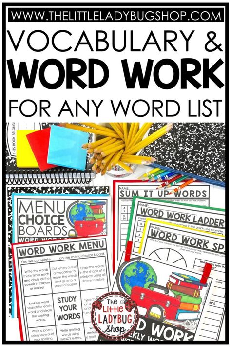 I created meaningful activities that work with Words Their Way, Daily 5, Literacy Centers, Spelling Homework, and more. You will love teaching and using these endless spelling and word work activities and ideas! I believe in keeping the students engaged and having fun with spelling, vocabulary, and word work activities throughout the year. Take a peek at the ideas and resources for teaching spelling here! Perfect for 2nd, 3rd and 4th grade students #wordwork #spellingactivities #wordstheirway 3rd Grade Word Work, Teaching Vocabulary Activities, Elementary Poetry, Upper Elementary Writing, 4th Grade Spelling, 3rd Grade Words, Words Their Way, Spelling Homework, Meaningful Activities