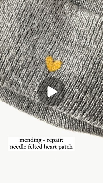 woodlark®  •  ashley on Instagram: "Needle felted heart mending 💛🪡 Repairing your clothing is a wonderful sustainable practice and I love using wool to do so. Here’s a really easy Valentines inspired mend— same technique as the needle felted mushroom mending! This method works best with natural fibers and knit items (ideally ones made out of wool) but I’ve also had success with other fabrics like heavy cotton and denim. Quick instructions are below and full tutorial can be found on the blog. All needle felting tools and supplies I use are available in my shop. Link to the blog post and shop are in my bio!

Materials:
clothing item that needs to be repaired, wool roving or batting, felting needle, felting mat

Instructions:
- Close any large holes with a needle and thread if necessary
- P Bio Materials, Felting Tools, Needle Felting Tools, Knit Items, Felt Mushroom, Easy Valentines, Visible Mending, Wool Roving, Heart Patches