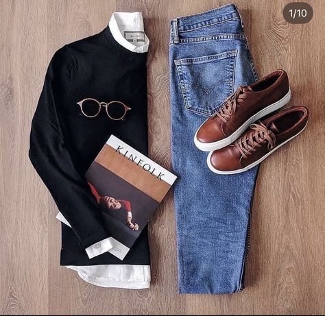 Sneakers Men Outfit, Mens Casual Dress Outfits, Causal Outfits, Outfit Grid, Elegante Casual, Man Fashion, Smart Casual Outfit, Sweatshirt For Men, Brown Sneakers