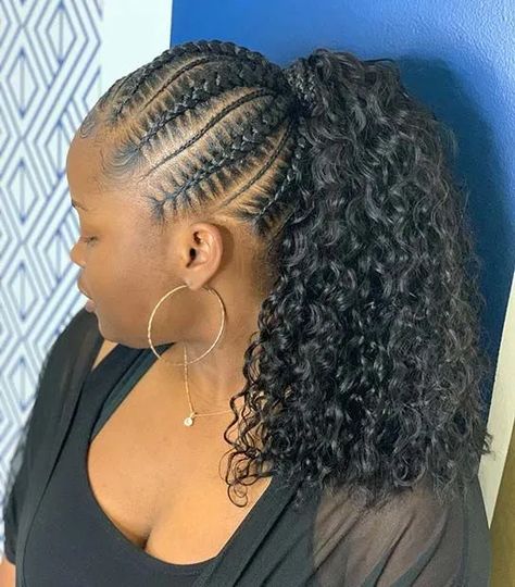 15 Fascinating Crochet Braid Hairstyles For Hair Growth Straight Up Hairstyles, High Curly Ponytail, Ponytail Braided, Braids Kids, Cornrow Ponytail, Tan Skin Blonde Hair, Braids Ponytail, Curly Weave, Cornrows Styles