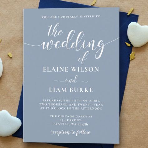 Soft Blue Wedding Invitations, Slate Blue Wedding Invitations, Winter Wedding Blue, Blue Peach Wedding, Dusty Blue Wedding Invitations, Wedding Invitations Simple Modern, Wedding Invitations Blue, Dusty Blue Wedding Invitation, Peach Wedding Invitations