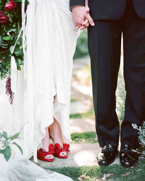 Bride With Red Shoes, Wedding Dress With Red Shoes, Mindy Rice Design, Ring Bearer Attire, Wedding Dress Red, Martha Weddings, Wedding Party Attire, Bohemian Weddings, Blush Wedding Dress