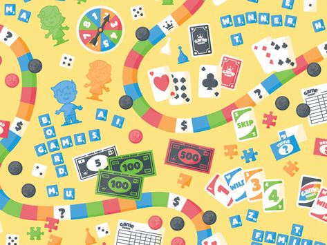 Game Night patterned paper Game Night Wallpaper, Board Games Wallpaper, Game Night Illustration, Game Night Background, Game Night Graphic Design, Game Night Graphic, Board Games Design, Board Game Illustration, Mole Idea