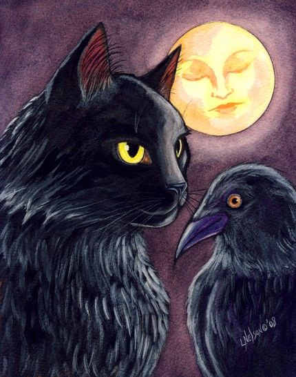 Crow Paintings, Mother Moon, Witchy Cat, Crow Art, Raven Art, Crows Ravens, Black Cat Art, Warrior Cat, Warrior Cats