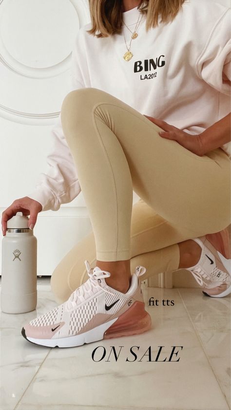 Nike Air Max 270 Outfit Ideas, Air Max 270 Outfit Ideas, Pink Nike Air Max 270, Air Max 270 Outfit, 270 Outfit, Comfortable Airport Outfit, Pink Nike Air, Nike 270, Outfit Ideas Casual