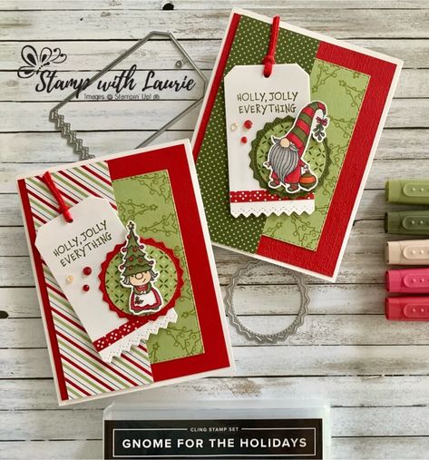 Gnome Christmas Cards, Elf Cards, No Place Like Gnome, Xmas Gnomes, Gnome Cards, Gnome For The Holidays, Holiday Stamping, Homemade Christmas Cards, Stampin Up Christmas Cards