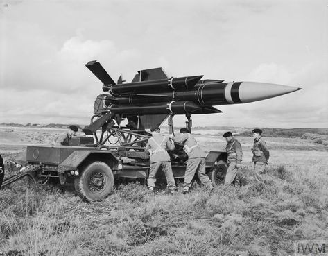 Surface to Air: Strategic: A British Aerospace Thunderbird guided missile on its transporter, Bovington Heath, Dorset. The Thunderbird was designed to engage fast high-flying aircraft and was introduced into service in 1960. British Aerospace, Disabled Children, Army Vehicles, British Army, Armed Forces, Military Vehicles, Bristol, Mustang, Monster Trucks