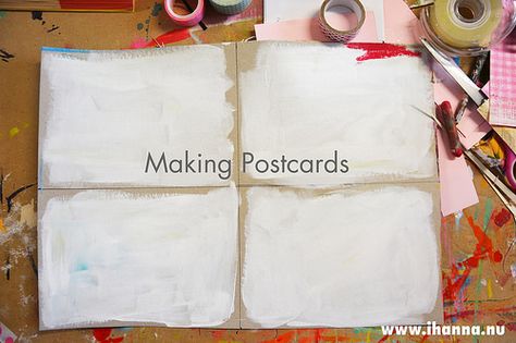 Get Started | Make a Postcard from Scratch | iHanna's Blog How To Make Post Cards, Art Postcards Ideas, Mixed Media Postcards, How To Make Postcards, Diy Postcard Ideas, Postcard Art Ideas, Traveling Postcards, Homemade Postcards, Making Postcards