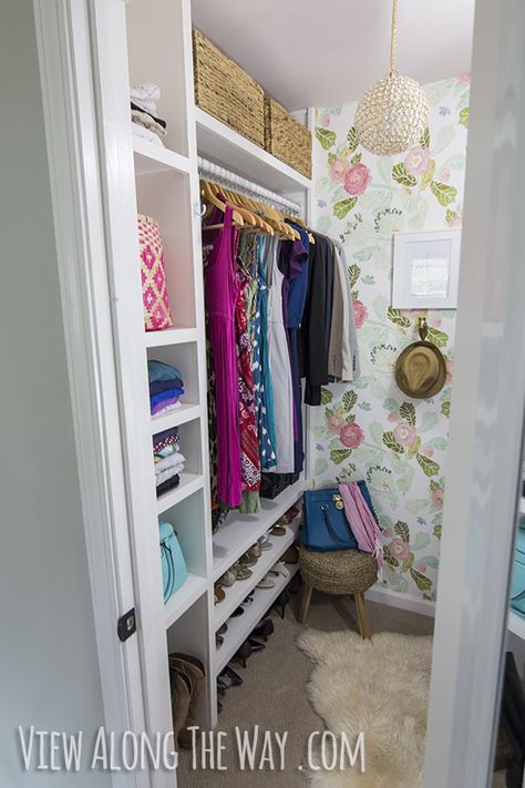 *Girly-Glam Closet Makeover REVEAL!* - * View Along the Way * Small Closet Makeover, Walk In Closet Organization, Small Master Closet, Custom Closet Shelving, Closet Wallpaper, Mini Dressing, Organizing Walk In Closet, Glam Closet, Closet Makeover Diy