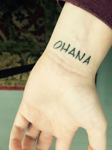 First tattoo. "Ohana means family and family means nobody gets left behind or forgotten." Family doesn't always have to be blood either. Tattoos For Mom And Dad, Ohana Tattoos, Ohana Tattoo Ideas, Good Tattoo Ideas, Tattoo Side, Ohana Tattoo, Tattoo Ideas For Guys, V Tattoo, Tattoo On Wrist