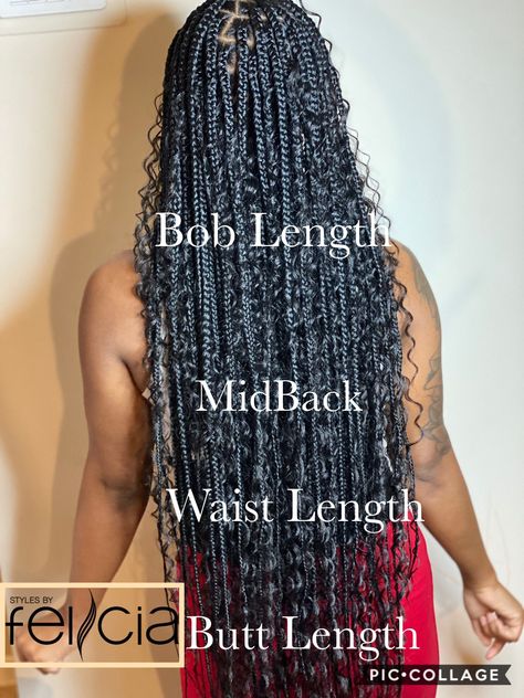 Braids Chart, Braid Length Chart, Knotless Braids Length Chart, Braids Length Chart, Box Braids Sizes, Box Braid Lengths, Box Braids Images, Braid Length, Braids Length