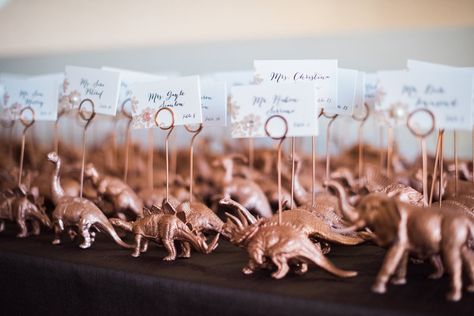 Dinosaur Wedding Theme, Jurassic Wedding, Place Card Holders Diy, Dinosaur Wedding, Future Wedding Plans, Wedding Name, Museum Wedding, Rustic Chic Wedding, Park Weddings