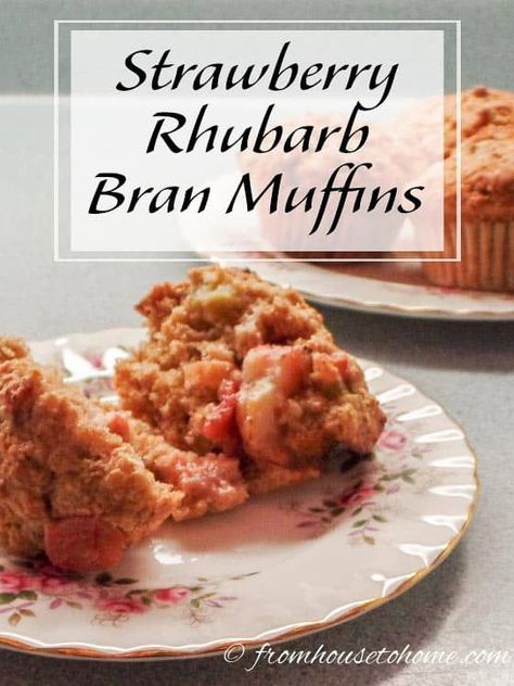 These Strawberry Rhubarb Bran Muffins are a delicious version of the standard bran muffin. They're quick and easy to make, and can be frozen to serve later. #fromhousetohome  #snacks #sweets #recipes Bran Muffin, Rhubarb Muffins, Hot Chocolate Fudge, Jello Shot, House To Home, Bran Muffins, Slow Cooker Desserts, Strawberry Slice, Baking Muffins