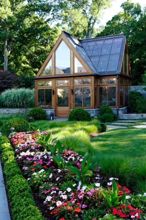 Garden Features-22-1 Kindesign Greenhouse Shed, Backyard Greenhouse, Bamboo House, Greenhouse Plans, Garden Greenhouse, Greenhouse Gardening, Traditional Landscape, Garden Landscape Design, Garden Features