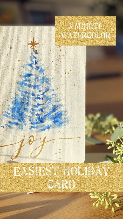 Mary Wu | Aspiring Watercolor & Flower Preservationist | Do you want to make a fancy holiday card that is EASY and ONLY takes 3 minutes? Then please watch this video! 👀 Watercolor technique: steel... | Instagram Diy Watercolor Cards, Watercolor Christmas Cards Diy, Paint Trees, Simple Holiday Cards, I Am The Light, Painted Christmas Cards, Perfect Christmas Tree, Watercolor Christmas Tree, Blue Christmas Tree