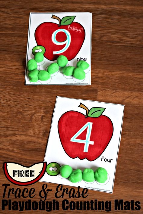 I Spy Preschool, Apple Playdough, Apple Alphabet, September Preschool, Tracing Numbers, Apple Preschool, Fall Preschool Activities, Playdough Activities, Preschool Centers