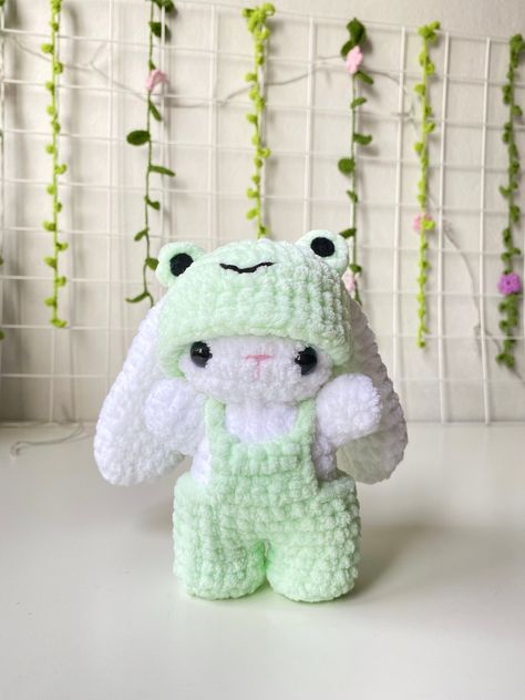 Bunny in frog costume Bunny Strawberry, Crocheting Amigurumi, Strawberry Bunny, Frog Costume, Bunny Amigurumi, Bunny Bunny, Amigurumi Bunny, Crochet Rabbit, Bunny Hat