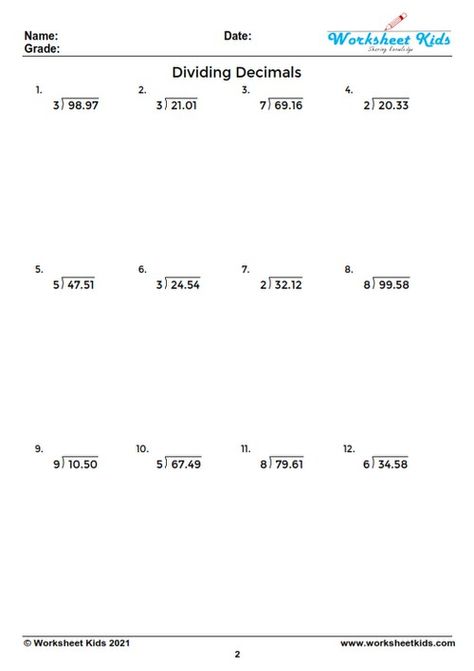 Dividing decimals worksheet for 5th and 6th grade - Free printable PDF Decimal Worksheets 5th Grades, Grade 5 Math Worksheets Free Printable, Dividing Decimals 5th Grade, 6th Grade Math Worksheets Free Printable, Dividing Decimals Worksheet, 6th Grade Math Worksheets, Decimal Division, Grade 5 Math Worksheets, Multiplication Facts Worksheets