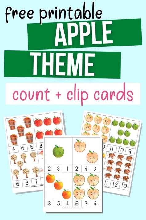 These free printable count and clip cards for preschoolers are perfect for your apple theme! Click through for your free homeschool preschool apple theme count and clip cards for fall. Preschool Number Cards, Fall Sheets, Apple Theme Week, Apple Theme Preschool, Preschool Apple Theme Activities, Apple Lesson Plans, Preschool September, Apple Theme Activities, Preschool Apple Activities