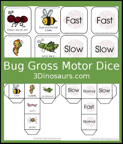 Bug Themed Gross Motor Dice - 3Dinosaurs.com Insect Movement Dice, Dice Games For Preschoolers, Insect Games, Preschool Insects, Games For Preschoolers, Insects Preschool, Bugs Preschool, Insect Activities, 3 Dinosaurs