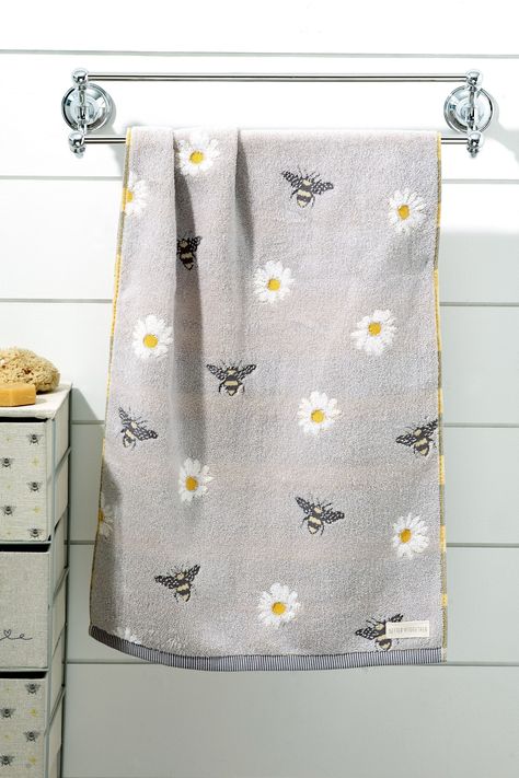 Bee And Daisy Towel Daisy Bathroom, Laundry Sorter Hamper, Under Sink Unit, Woven Laundry Basket, Towel Design, Under Sink Storage, Fitted Bathroom, Gray Towels, Sink Storage