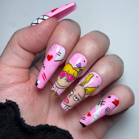 Rugrats Nails, 90s Cartoon Nails, Cartoon Nails Acrylic, 90s Cartoon Nails Acrylic, Nail Cartoon, Nail Designs Acrylic, Cartoon Nail Designs, Nailart Ideas, 90s Nails