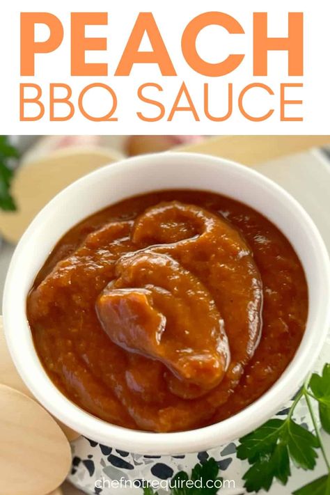 My easy Peach BBQ Sauce is sweet, tangy and little bit smoky. This homemade fresh peach sauce has a little kick of heat, perfect for a summer barbecue and outdoor grilling. Make it as hot or as mild as you like too. #chefnotrequired Fresh Peach Sauce, Peach Bbq Sauce Recipe, Peach Blueberry Crumble, Peach Bbq, Peach Sauce, Peach Crumble, Peach Recipes, Bbq Sauces, Outdoor Grilling