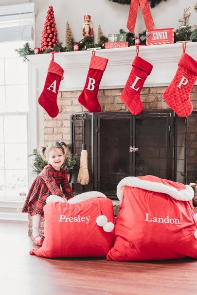 Pottery Barn Kids Stocking, Kids With Santa Pictures, Kids Santa Sack, Christmas Doll House Pottery Barn Kids, Personalized Christmas Bags Santa Sack, Santa Bags, Red Fleece, Pottery Barn Kids, Christmas Stockings