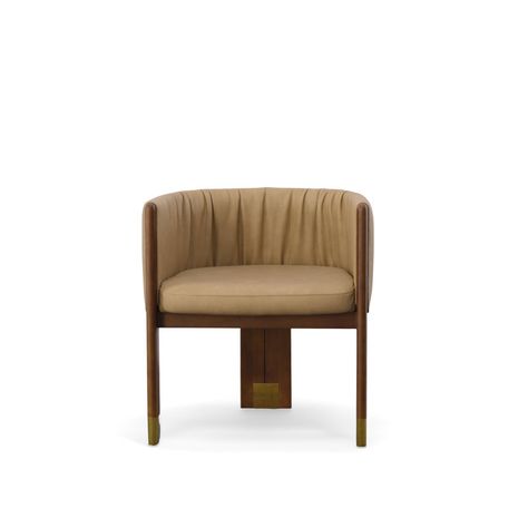 Everly Quinn Stobo Arm Chair in Tan | Wayfair Den Room, Brown Dining Table, Room Library, Chair Bed, Leather Dining Chairs, Kitchen & Dining Chairs, Table Seating, Solid Walnut, Everly Quinn