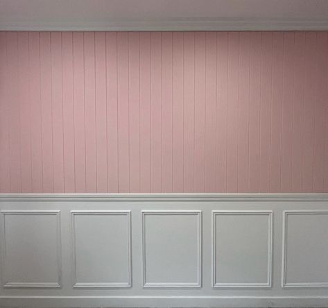 Pink Crown Molding Wall, 2 Colour Wall, Pink Accent Walls, White Wainscoting, White Molding, Pink Crown, Baby Room Design, Wall Trim, Walls Room