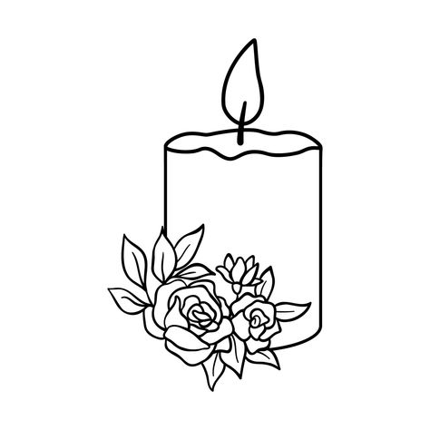 Burning Candle Drawing, Candle Coloring Page, Candle Sketch, Candle With Flowers, Candle Drawing, Thigh Piece, Hand Drawn Vector, Colorful Candles, Add Ons