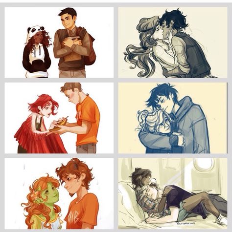 Frazel, Caleo, Tyson x Ella, Percabeth, Grover x Juniper, Jasper Percy Jackson Juniper, Ella And Tyson Fan Art, Juniper And Grover, Grover X Juniper, Ella Percy Jackson, Tyson And Ella, Ella The Harpy, Grover And Juniper, Percy Jackson Tyson