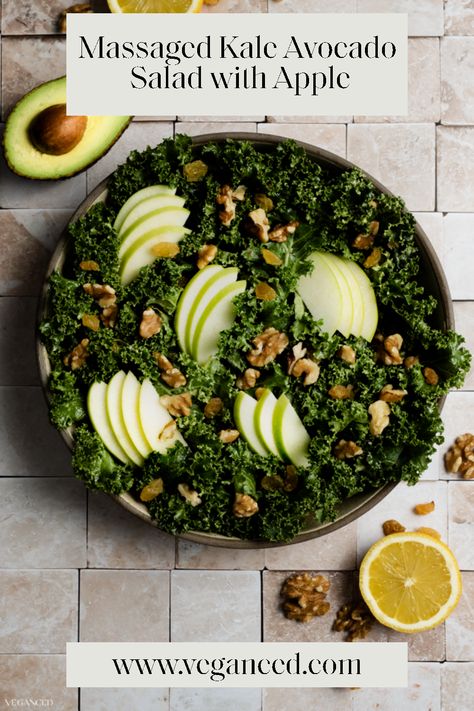 Revitalize your lunch routine with our easy Massaged Kale Avocado Salad recipe! Packed with nutrients, this salad meal is not just delicious but also super quick to prepare. Say goodbye to processed food and embrace a healthy lifestyle. Pin it now, enjoy it later. Revolutionize your meal plans! Summer Food Ideas, Benefits Of Kale, Kale Avocado Salad, Dinner Spread, Massaged Kale Salad, Massaged Kale, Avocado Salad Recipes, Vegan Salad Recipes, Vegan Salad