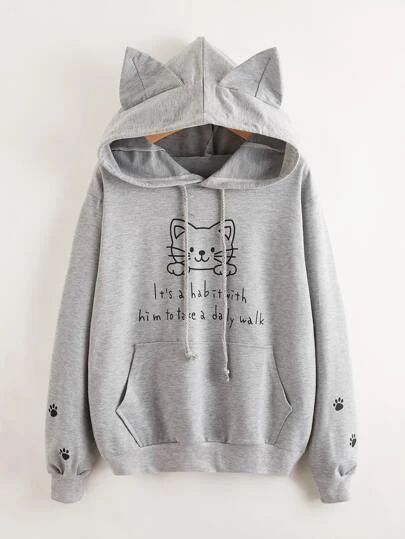 Ropa de Mujer y Hombre, Comprar Moda Online | SHEIN Kangaroo Pocket Hoodie, Causual Outfits, Women Hoodies Sweatshirts, Cat Clothes, Hooded Pullover, Graphic Hoodies, Kangaroo Pocket, Vest Jacket, Kangaroo