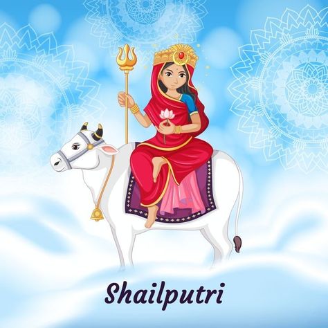 Day 1 Navratri- Shailputri Mata Happy Navratri Shailputri, Shailputri Maa Drawing, Shelputri Devi, Ma Shailputri Images, Mata Shailputri Images, Shailputri Maa Painting, Maa Shailputri Drawing, Shailaputri Devi Images, Shailputri Maa Images