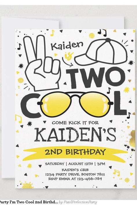 Two Cool Birthday Party I'm Two Cool 2nd Birthday Invitation Boy Two Year Old Birthday Party, Two Birthday Theme Boy, Boys 2nd Birthday Party Themes, Two Birthday Theme, Two Cool Birthday Party, Second Birthday Theme, Two Cool Birthday, Boys 2nd Birthday, 2nd Birthday Party For Boys