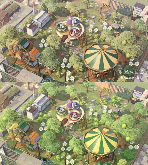 Animal Crossing Fun Fair, Animal Crossing Boardwalk Ideas, Acnh Theme Park Ideas, Animal Crossing Amusement Park, Amusement Park Animal Crossing, Acnh Fairground, Acnh Funfair, Animal Crossing Fairground, Acnh Central Park Ideas