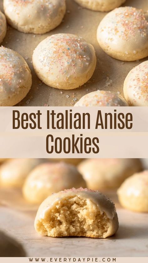 Dense and moist, these Italian Anise Cookies are an easy-to-make classic Christmas cookie. The cookie dough, flavored with anise extract is made with just a bowl and a spoon, and decorated with a simple glaze and sprinkles. Star Anise Cookies, Anise Seed Cookies, Italian Anisette Cookies, Anise Biscotti, Anise Cookie Recipe, Anisette Cookies, Anise Extract, Italian Anise Cookies, Italian Wedding Cookies