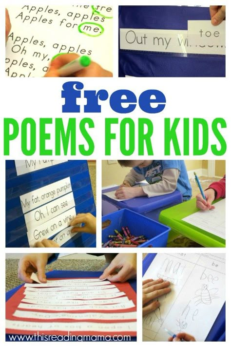 FREE Poems for Kids - Seasonal Poetry Packs from This Reading Mama Kindergarten Poems, Free Poems, Poems For Kids, Poetry Activities, Poetry Journal, Teaching Poetry, Poetry For Kids, Poetry Ideas, 2nd Grade Reading