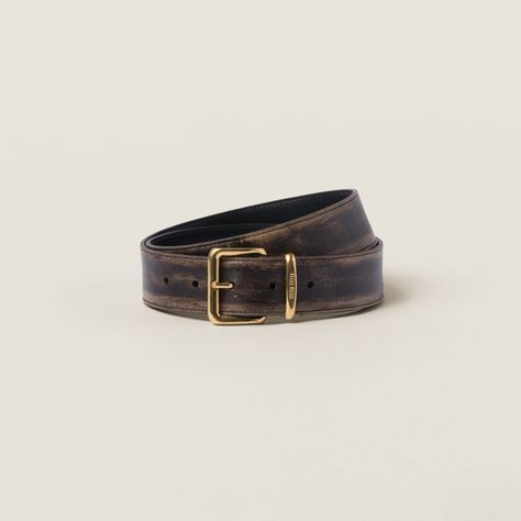 Sand/coffee Nappa Leather Belt | Miu Miu Miu Miu Belt, Prada 2005, Womens Designer Belts, Jeweled Earrings, Jewels Rings, Designer Belts, Brown Belt, Engraved Logo, Brown Shoe