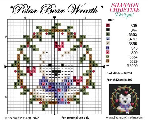 Free patterns designed by Shannon Wasilieff of Shannon Christine Designs. Bear Wreath, Holiday Cross Stitch Patterns, Cross Stitch Freebies, Holiday Cross Stitch, Xmas Cross Stitch, Winter Cross Stitch, Cross Stitch Christmas Ornaments, Pola Kristik, My Favourite Things