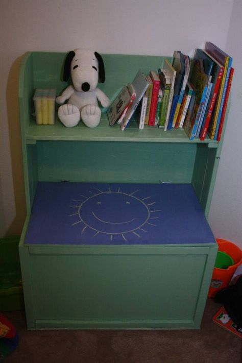 Diy Toy Box With Book Shelf, Toy Box With Book Shelf, Toy Box With Shelf, Painted Toy Boxes, White Toy Box, Wood Toy Box, Toy Storage Units, Chests Diy, Emma Kate