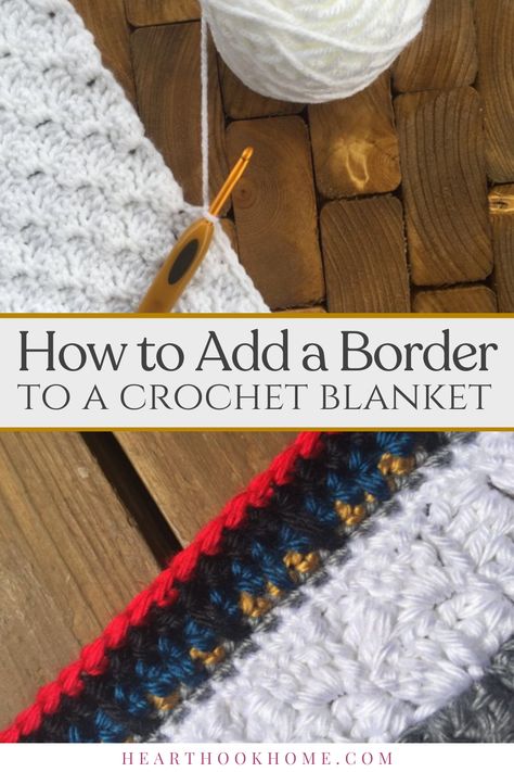 Learn how to add a border that doesn't wave or curl to your next crochet project. A great beginner tutorial for adding a border to a crochet blanket, cardigan, or brim of a hat. Follow this easy tutorial and you'll always have a pretty border! How To Add Width To Crochet Blanket, Edging On Crochet Blanket, How To Add A Crochet Border, Crochet Afghan Border, Easy Crochet Blanket Borders, Crochet Blanket Borders Free Pattern, Easy Crochet Borders For Blankets, Basket Weave Crochet Blanket, Crochet Blanket Borders