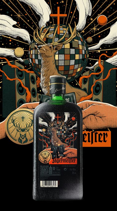 Jägermeister special bottle on Behance Cheers Illustration, Stop Motion Photography, Illustration Packaging, Decent Wallpapers, Bus Art, Panther Art, Space Phone Wallpaper, Cristiano Ronaldo Wallpapers, Crazy Wallpaper