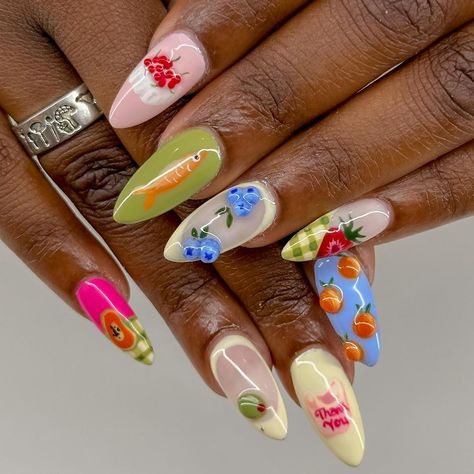 Faith Newlands (@snfaithnails) • Instagram photos and videos Intricate Nail Art, Nails 2025, Berry Nails, Trend Nails, Food Nails, Fruit Nail Art, Summery Nails, Crazy Nails, Nail Jewelry