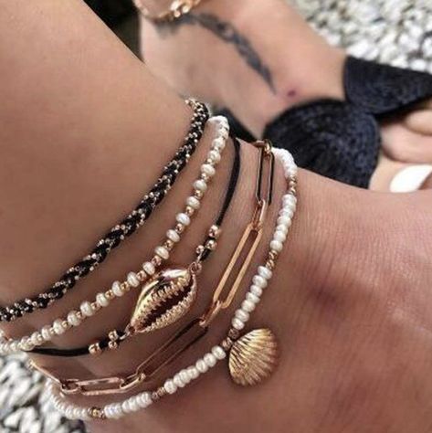 Ankle Bracelets Boho, Ikat Kepala, Beach Foot Jewelry, Foot Bracelet, Beaded Ankle, Summer Anklets, Ankle Jewelry, Anklets Boho, Gold Anklet