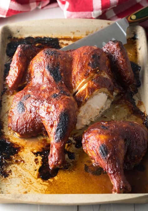 Crispy Coca-Cola Spatchcock Chicken Recipe #ASpicyPerspective #cokechicken #easter #roasted Coke Chicken, Coca Cola Chicken, Southern Comfort Recipes, Cola Chicken, Spatchcock Chicken, A Spicy Perspective, Fall Dinner, Roast Chicken, Oven Roast